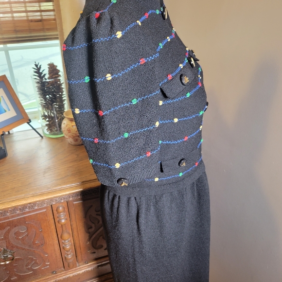 GORGEOUS VINTAGE ADOLFO FOR NEIMAN MARCUS PUFF SLEEVE KNIT DRESS - Picture 9 of 12